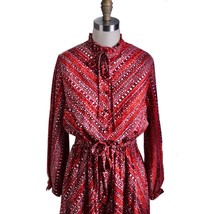 Vintage 70s Marie for Francis X Red Shirt Dress Bubble Print Neck Tie  B... - $1,565.97 MXN
