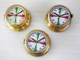 Set of 3 World Clock Vintage Royal Mariner Wall Clock Nautical Brass Ship Slave - £494.60 GBP