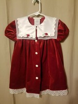 Bonnie Baby - Red Velvet Dress White Lace Pilgrim Collar Size 24M      B3 - $9.75