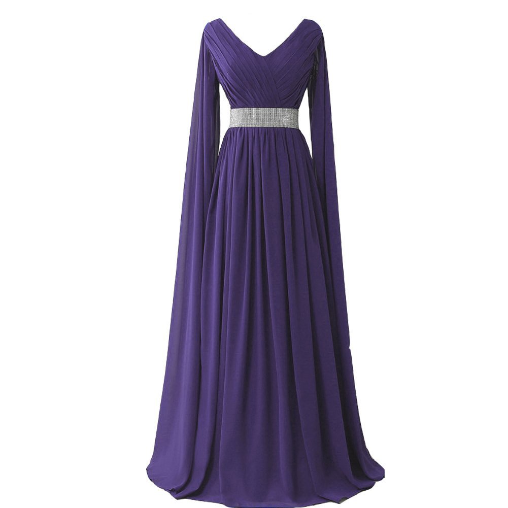 Kivary V Neck Long Sleeves Chiffon Goddess Prom Vintage Evening Dresses Blue Pur