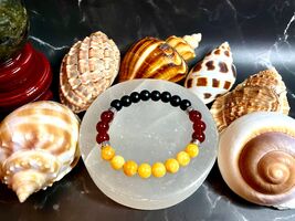 German Flag Gemstone Bracelet - Black Pearl, Red Carnelian &amp; Yellow Topa... - $26.12