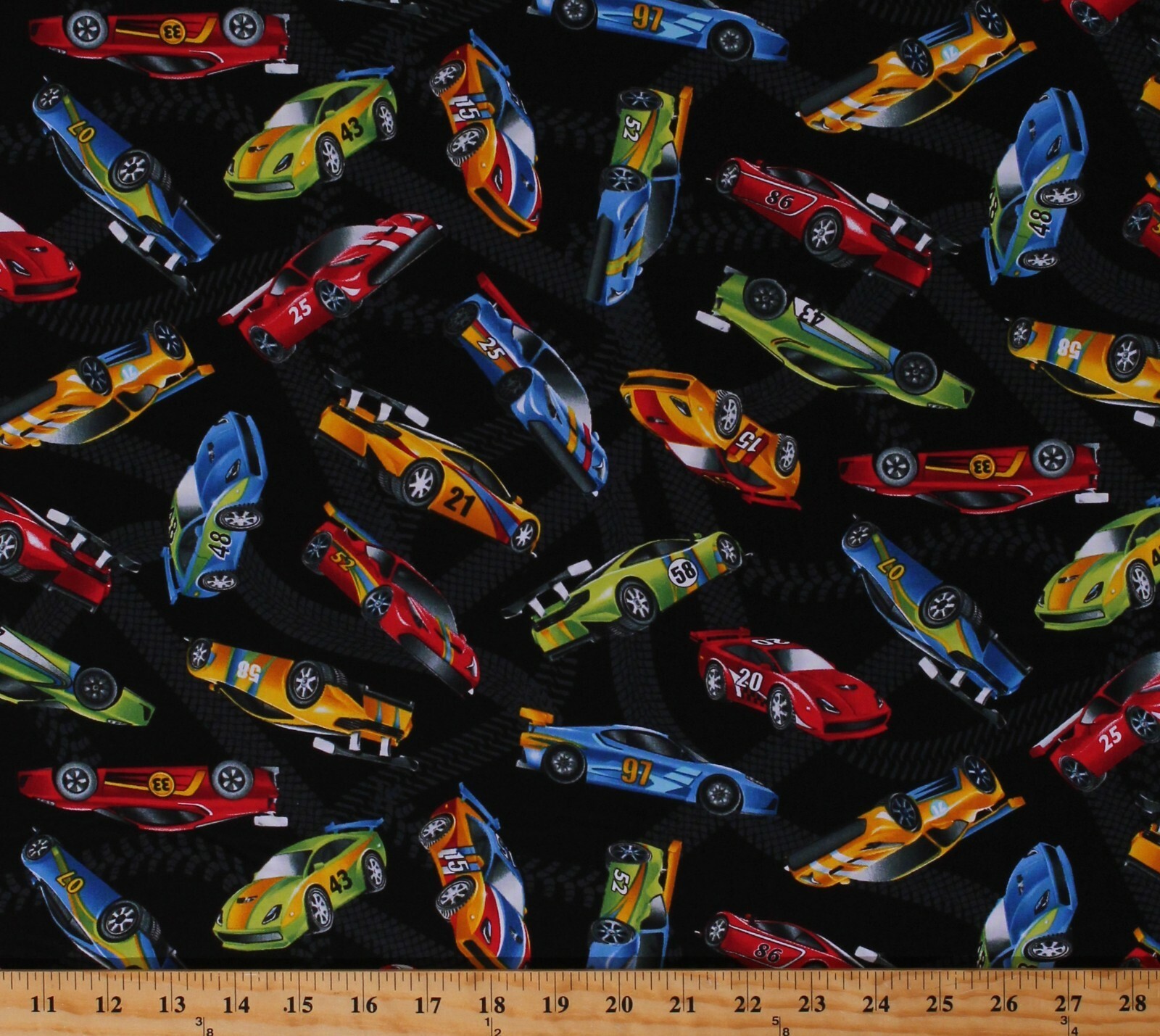 Cotton Racecar Cars Racing Vehicles Transportation Fabric Print BTY D665.31 - $11.95