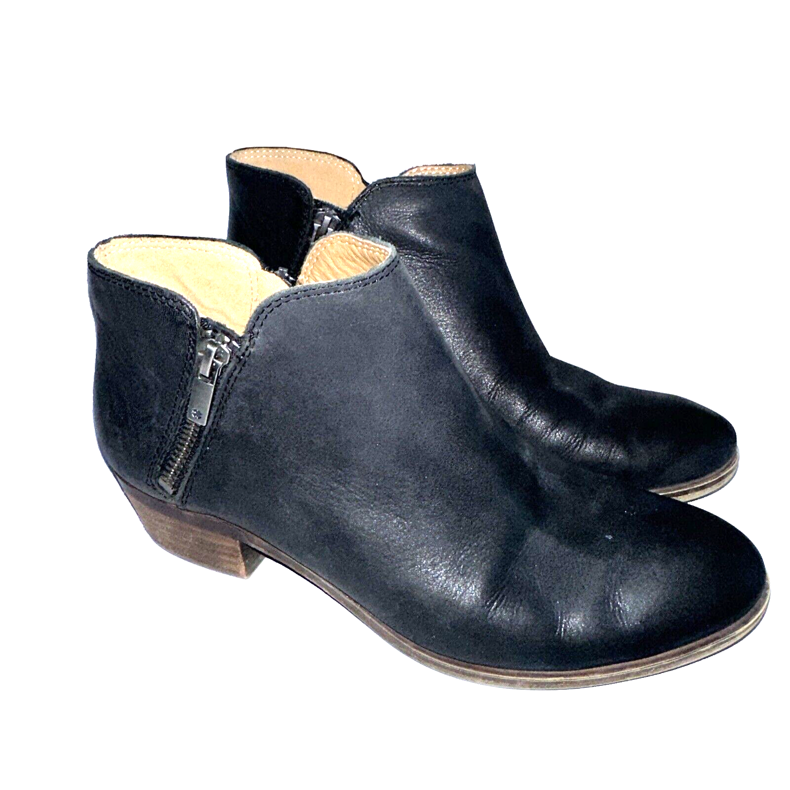 Primary image for Lucky Brand Boots Womens 7.5M Burklee Ankle Bootie Black Leather Side Zip Casual