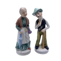 Vintage Norleans Old Man &amp; Woman Figurine Walking Umbrella Stick Pipe Porcelain - £14.94 GBP