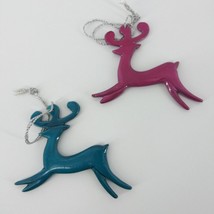 Reindeer Jade Magenta Christmas Tree Ornament Set2 Deers - $10.40