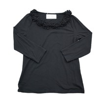 Casual Shirt Womens XS Black Long Sleeve Ruffle Round Collared Pullover ... - £14.77 GBP