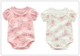 Newborn Baby Girl Clothes Summer Bodysuit Floral Cotton Short Sleeve Jum... - £8.64 GBP