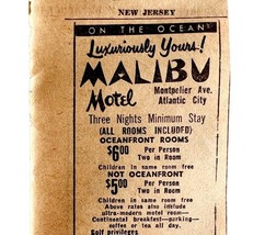 Malibu Motel Atlantic City Advertisement 1963 New Jersey Oceanfront DWDD17 - $39.99