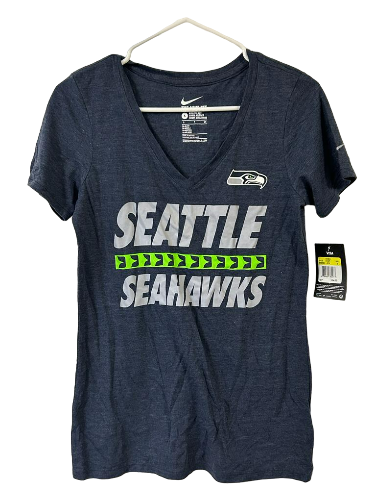 Primary image for Nike Women's Seattle Seahawks Team Stripe Deep V-Neck T-Shirt, Navy, Small