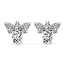 2.50Ct Oval Cut Simulated Diamond Bee Stud Earrings 14K White Gold Plated Silver - £74.72 GBP