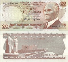 Turkey P187, 20 Lirasi, Ataturk / Atatürk mausoleum  UNC  see UV &amp; WM $5 CV - £2.30 GBP