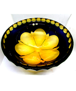 Cristallo Al Piombo 24% pbo Large Art Glass Bowl Italy Cobalt Blue Yello... - $121.39