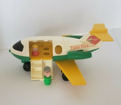 Fisher Price Little People Jet Plane Green Yellow #182 Vintage 1980 & 2 Figures - $21.75