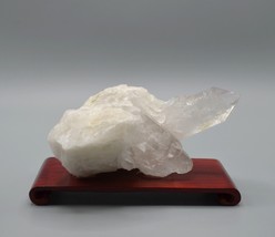 Raw Quartz Crystal Chunk Turtle Dog Shaped Clear White Stone Wood Base - £96.52 GBP