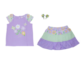 NWT Gymboree Toddler Girls 18-24M 2T 3T Posies Skirt Purple Tee Hair Cli... - £19.53 GBP