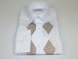 Men CEREMONIA Turkey Shirt 100% Cotton Fancy Rhine Stones #Rio 13 White Slim Fit image 5