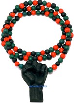 Power Fist Necklace New 30 Inch Good Wood Style Pendant With Wood Bead Chain - £16.77 GBP