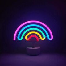 Neon Sign Colorful Rainbow Led Night Lights Lamp with Holder Base Batter... - $19.80