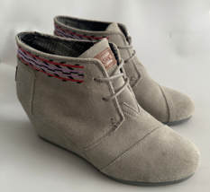 Toms Gray Suede Lace-Up Wedge Bootie Shoes Women&#39;s 300615 Size 8.5 Shoes - £18.75 GBP