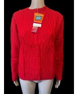 NWT Vintage Hand Loomed Women&#39;s Red Knit Cardigan Cable Knit Sweater Med... - $503.33 MXN