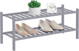 The 2-Tier Natural Bamboo Shoe Rack In Gray Is A Stackable Storage Shelf With - $39.95