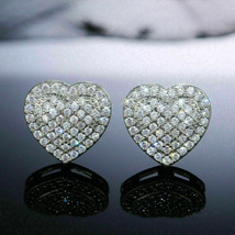 2Ct Redondo Imitación Diamante Forma Corazón Pendientes En 14K Bañado Oro Blanco - £78.04 GBP