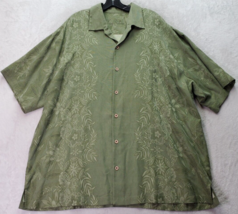 Tommy Bahama Shirt Men 2XL Green Hawaiian Silk Short Sleeve Collared Button Down - £21.72 GBP