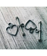 Heart Toggle Clasps Antiqued Silver Bracelet Necklace T Clasps 20 Sets F... - $6.71 CAD