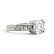 Authenticity Guarantee 
Round Diamond Milgrain Pave Textured Engagement Ring ... - £2,669.67 GBP