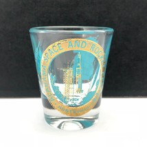 Vintage Shot Glass Alabama Space and Rocket Center Turquoise &amp; Gold Souv... - £15.65 GBP