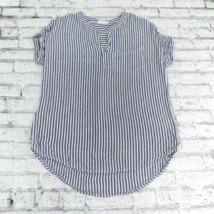 Beach Lunch Lounge Top Womens Small Blue Striped Cuffed Short Sleeve Pocket Flaw - £9.54 GBP