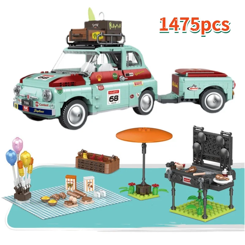 Moc Creative Ideal Tourist Picnic Car Trailer Tractor Diy Building Block Set - £63.70 GBP