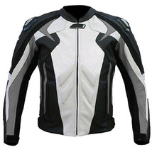 Men Three Tone Color Black White Gray Motorbike Real Leather Safety Pads jacket - £131.76 GBP