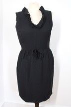 Vtg 60s Pixie of California 36&quot; Bust Sleeveless Black Ruffle Neck Sheath Dress - £37.55 GBP