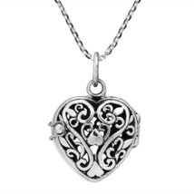 Classic Vintage Filigree Etched Heart Locket Sterling Silver Necklace - $27.71