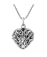 Classic Vintage Filigree Etched Heart Locket Sterling Silver Necklace - £22.08 GBP