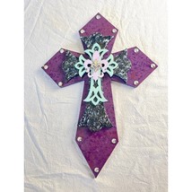 Large Layered Cross Wall Decor – Purple w/ Rhinestones &amp; Fleur-de-Lis - $27.71