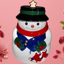 Christmas Holiday Cookie Jar Snowman Allure 1998 Hand Painted Ceramic Vintage - £11.27 GBP