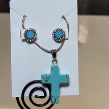 Turquoise Cross Necklace and Earrings Set - $6.00
