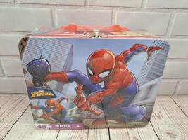 Marvel Spiderman 48 Piece Puzzle in Tin Lunchbox, Red, Blue, White New S... - $11.40