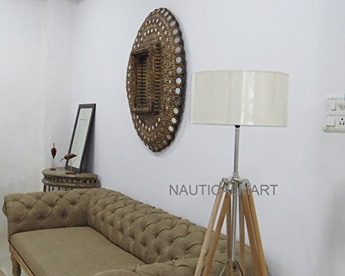 Shiny Finish Teak Wood Tripod Floor Lamp For Living Room.