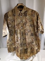 Roundtree &amp; Yorke Golf Shirt w/Multiple Pictures of Golf Clubs/Bags Brown Sz XXL - £13.17 GBP