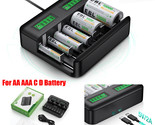 8 Bay Lcd Aa Aaa C D Battery Charger For Rechargeable Batteries W/ Usb Port - $32.29