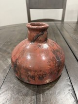 Raku Art Pottery Vase Small Brown Red Signed 5” Bud Bottle Neck - $39.59