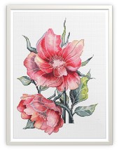 Wild Rose Cross stitch watercolor pattern pdf - Pink Rose embroidery English  - £11.87 GBP