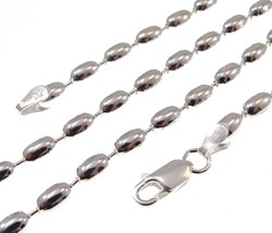 4MM Solid 925 Sterling Silver Italian Oval Rice Bead DOG TAG Chain Necklace - £25.65 GBP+