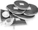 Set Of 6 Gray Quilted Cases For Storing Fine China Accessories. - $37.98