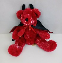 Vintage Atico International Red Glittery Halloween Devil Teddy Bear 8&quot; Plush - £15.59 GBP