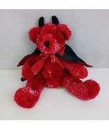 Vintage Atico International Red Glittery Halloween Devil Teddy Bear 8&quot; P... - £15.14 GBP