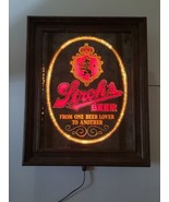 Vintage Strohs Beer Lighted Mirror Sign Bar Advertisement 1980  - £70.07 GBP